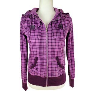 Miss Chievous Purple Plaid Zip Front Hoodie Large Juniors